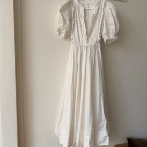 Doen White Midi Dress with Puff Sleeves